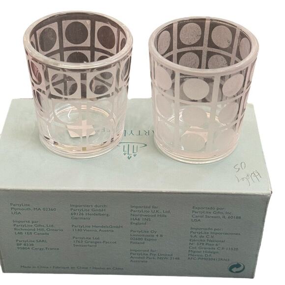 Partylite Retro Style Votive Pair Clear Glass Circle Design Candle Holders P8347 - Picture 1 of 7